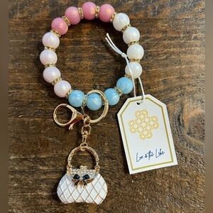 Silicone Bead Bag Charm Bracelet Keychain Sparkle Pearlized Pink Blue White Gold